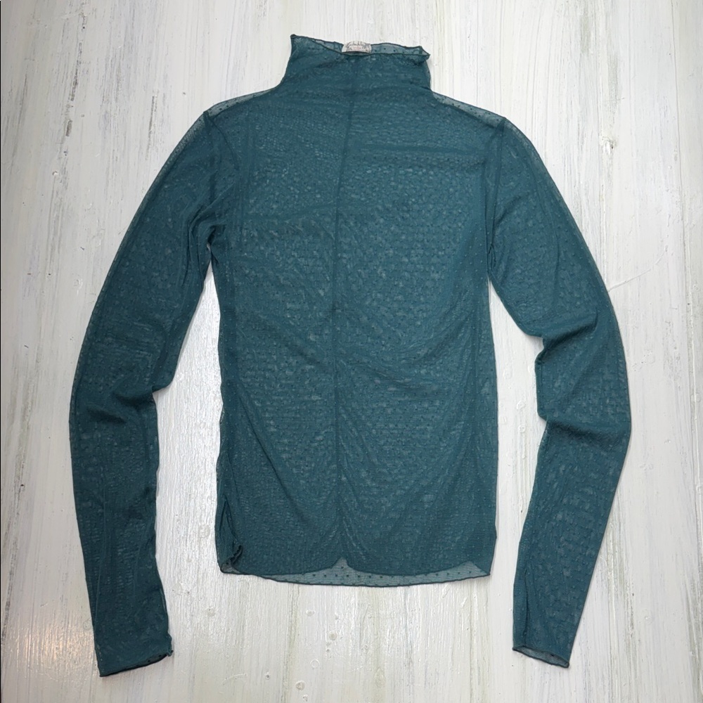 Free People Green Teal On The Dot Layering Sheer Mock Neck Top Sz M - Picture 3 of 11
